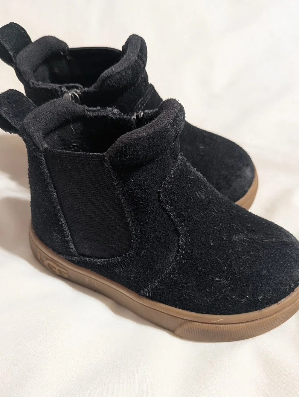 Kids Black Suede Chelsea Boots with Tan Sole
